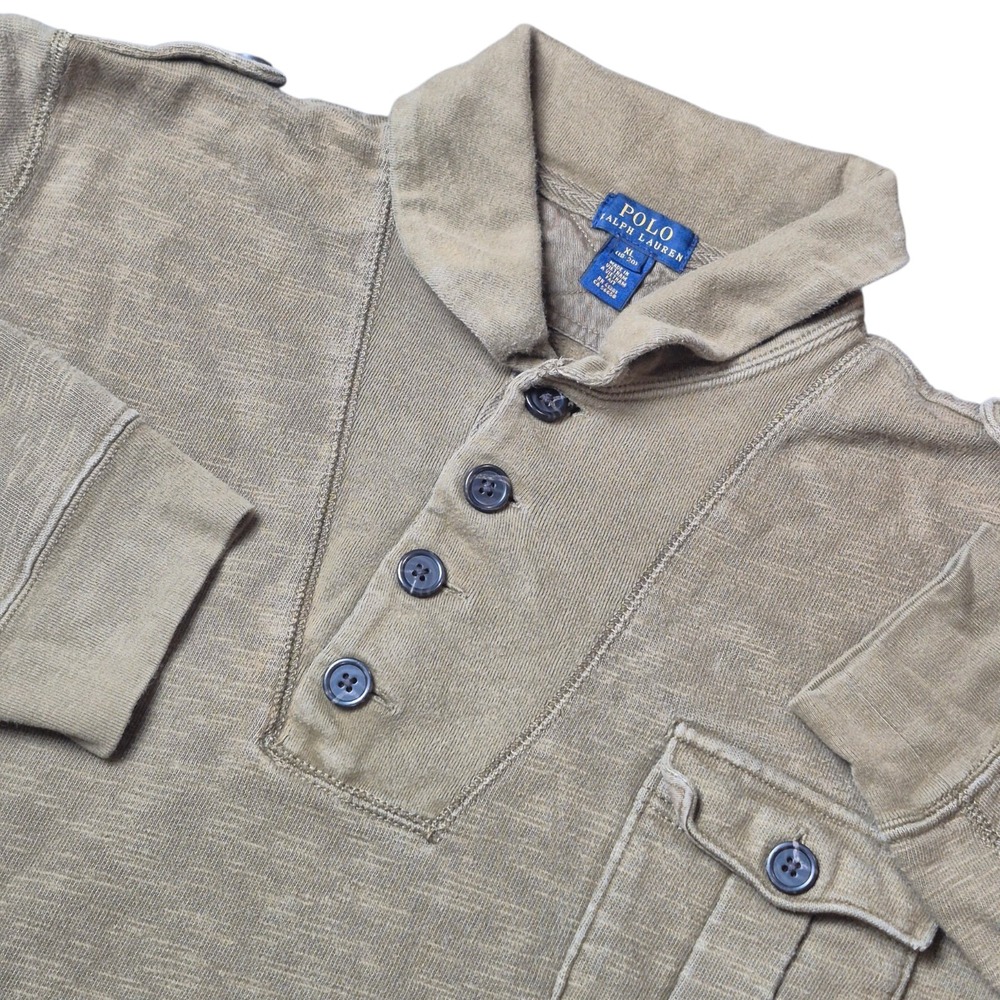 Polo Ralph Lauren Boys XL Henley Sweatshirt Olive Military Preppy Workwear